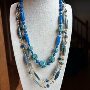 Lot Bundle of Two Vintage Blue “Carved”Celluloid Acrylic Bead Necklaces